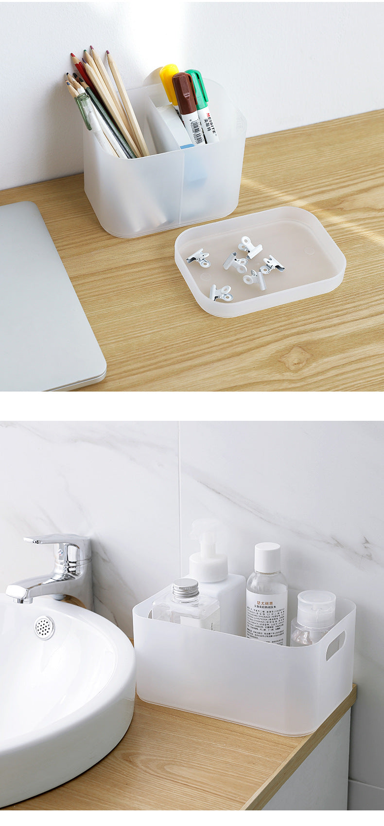 white desktop storage organizer with lid image 3