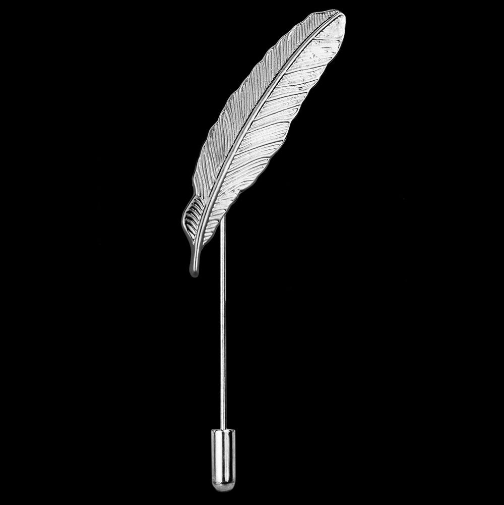Elegant feather lapel pin gold color