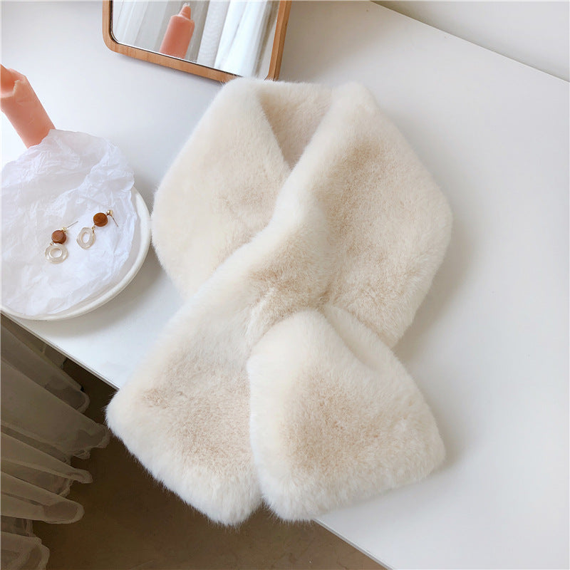 flat lay of faux fur neck warmer