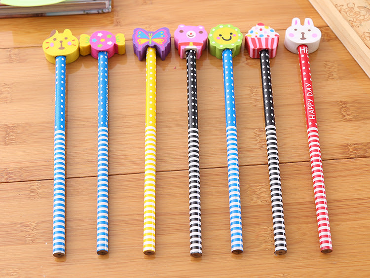 Creative Cartoon Eraser Head Pencil Set - Perfect for Kids & Students - Fun Writing Supplies - HB Lead Pencils - Gift for School