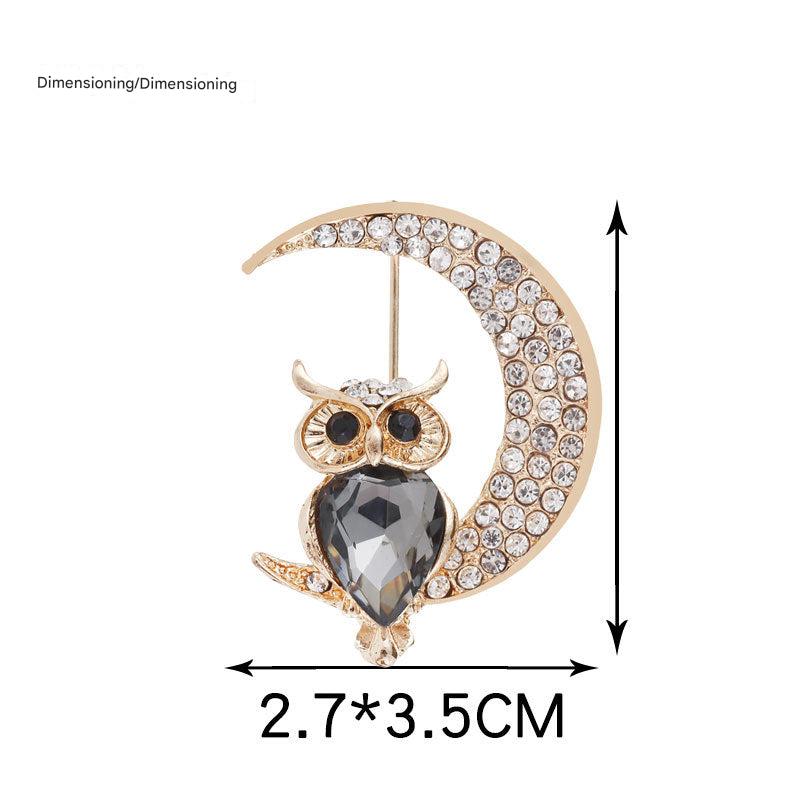 Stylish Owl Moon Brooch Image 1