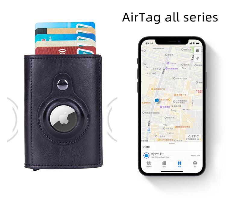 Smart leather wallet with Airtag tracking in brown