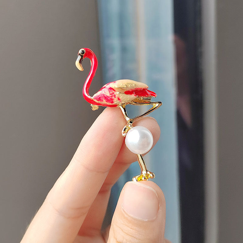 Stylish Enamel Flamingo Brooch in Red