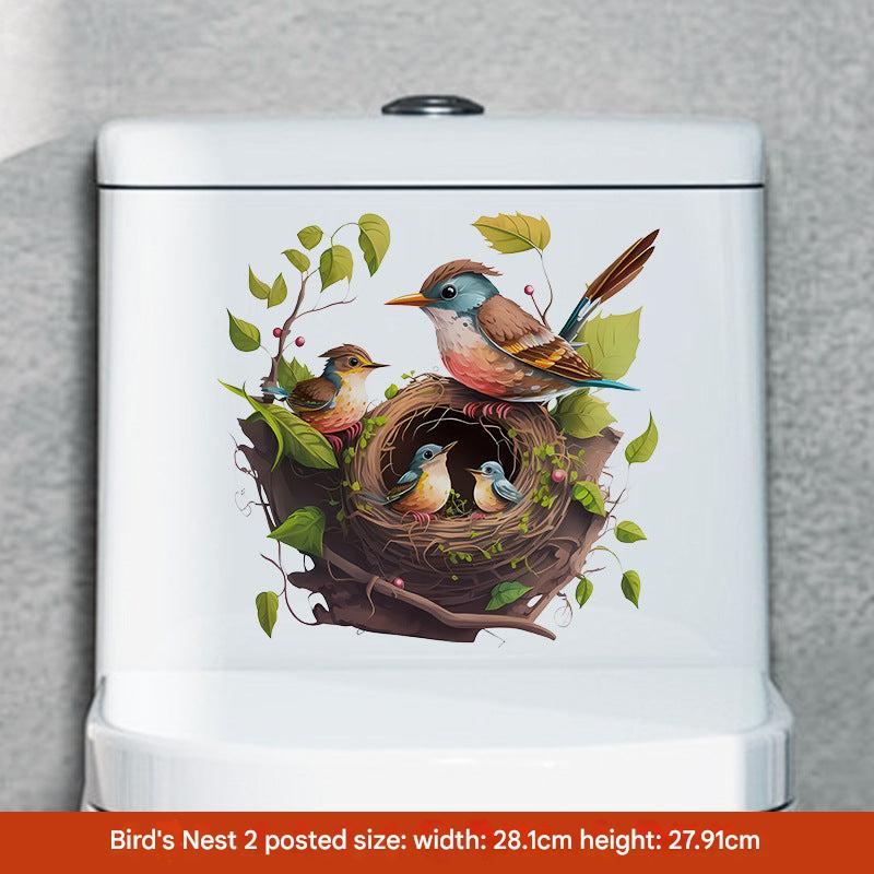 Cartoon bird nest toilet sticker design 1