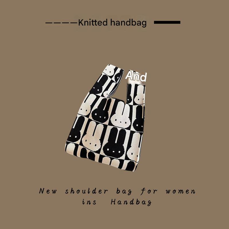 Knitted Tote Bag with Stripe Pattern
