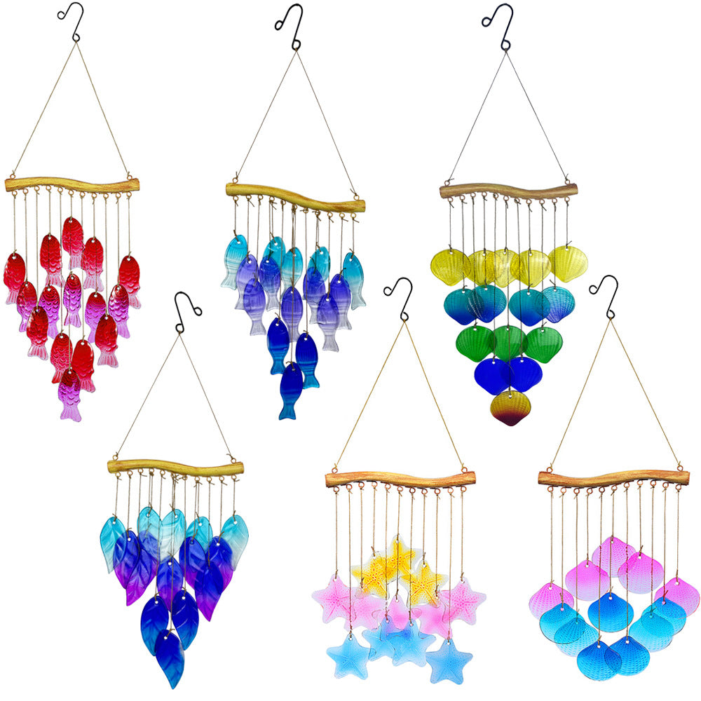 Colorful glass wind chime with fish design