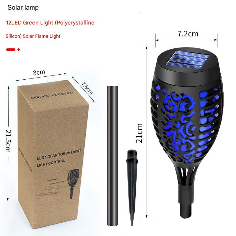Solar-powered outdoor yard light with flickering effect