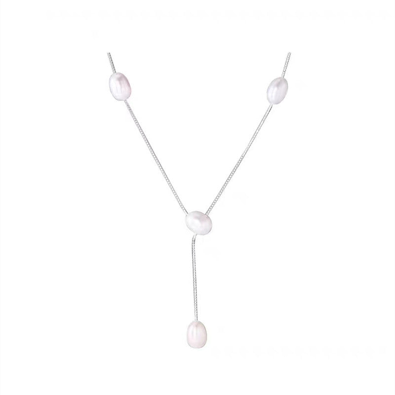 S925 silver natural freshwater pearl Y-chain necklace image 2