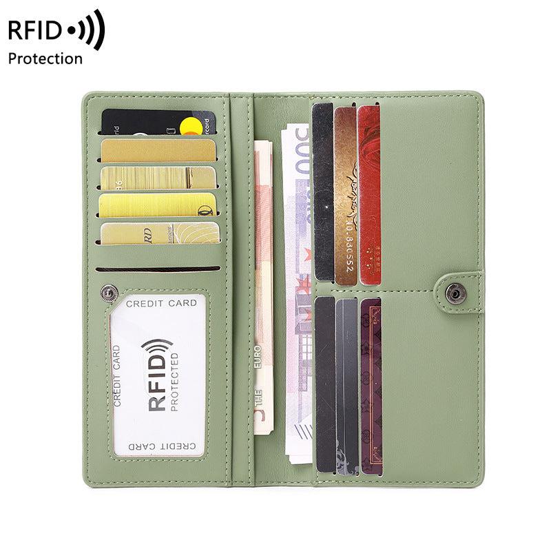 RFID blocking women's wallet open with cards