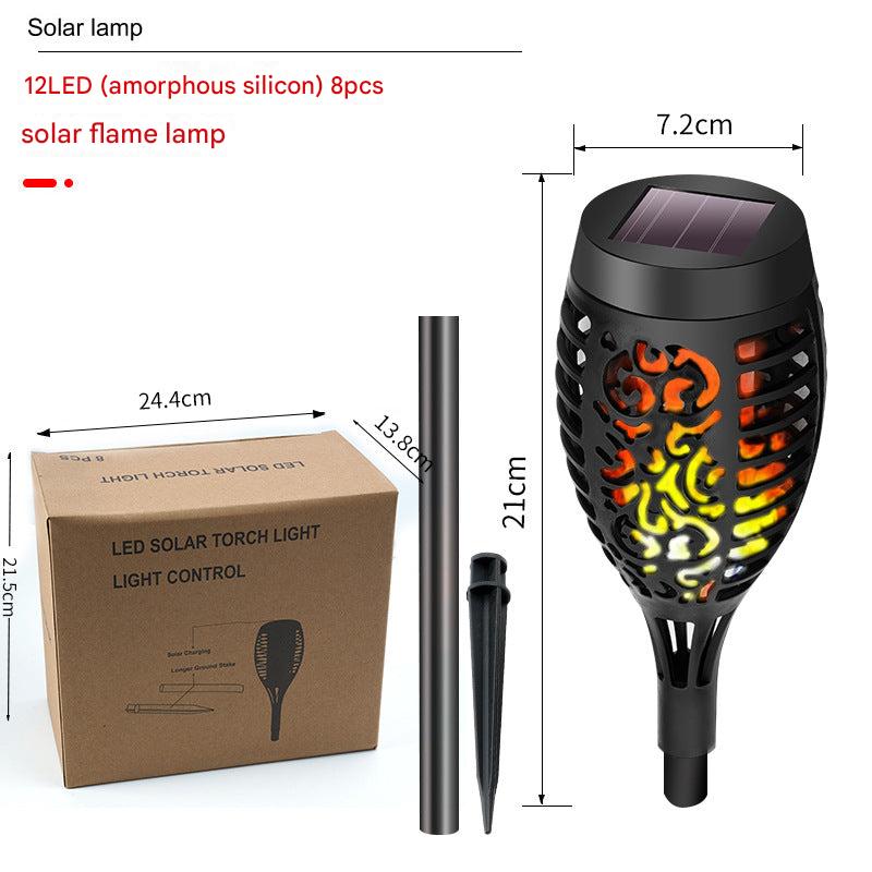 Solar-powered outdoor yard light with flickering effect