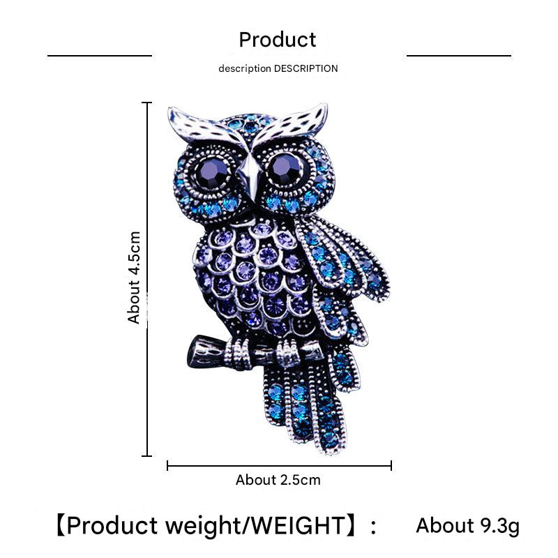Owl Brooch with Crystals - Silver