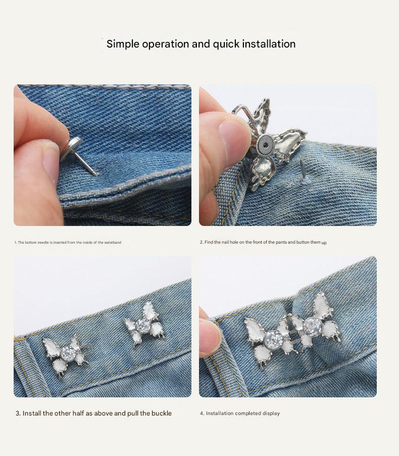 Adjustable Waist Butterfly Buckle with Rhinestones - Front View