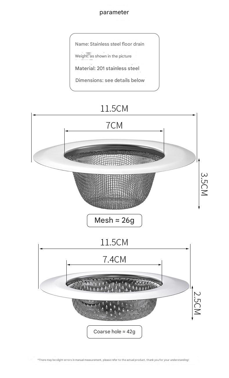Close-up of sink strainer showcasing stainless steel material