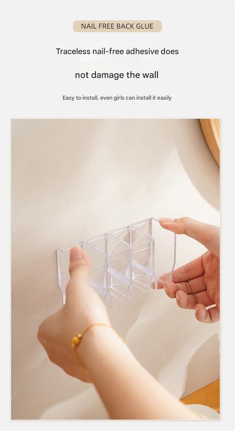 Image of wall-mounted bathroom organizer with face wash