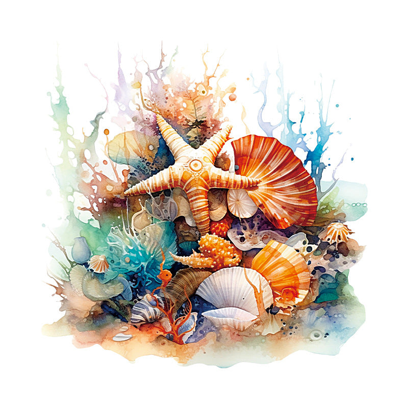 Vibrant toilet decor with starfish pattern