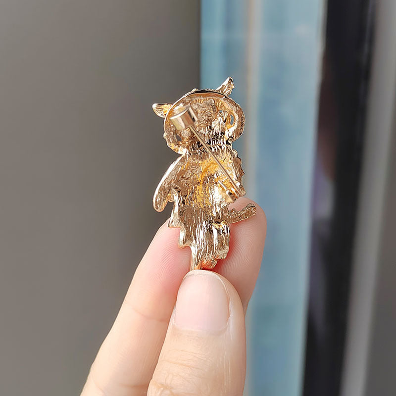 Owl Brooch with Crystals - Gold