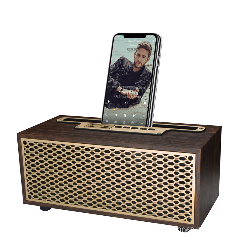 Portable Bluetooth speaker showing controls