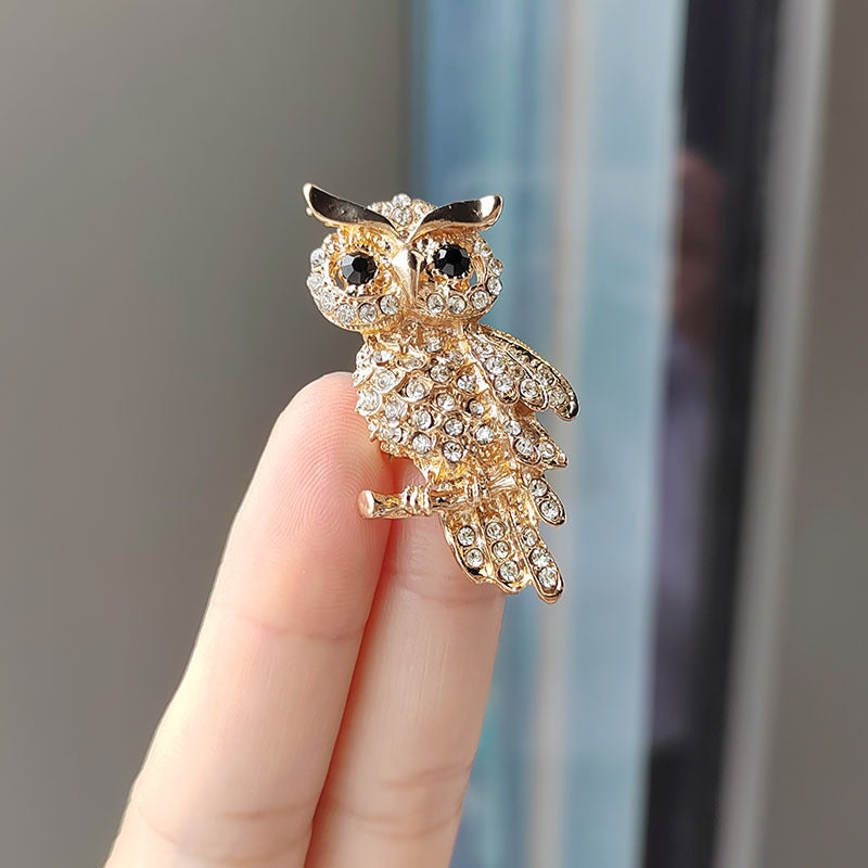 Owl Brooch with Crystals - Silver