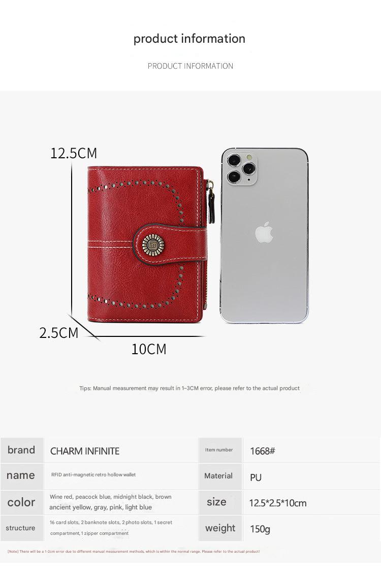 RFID blocking women's wallet in burgundy