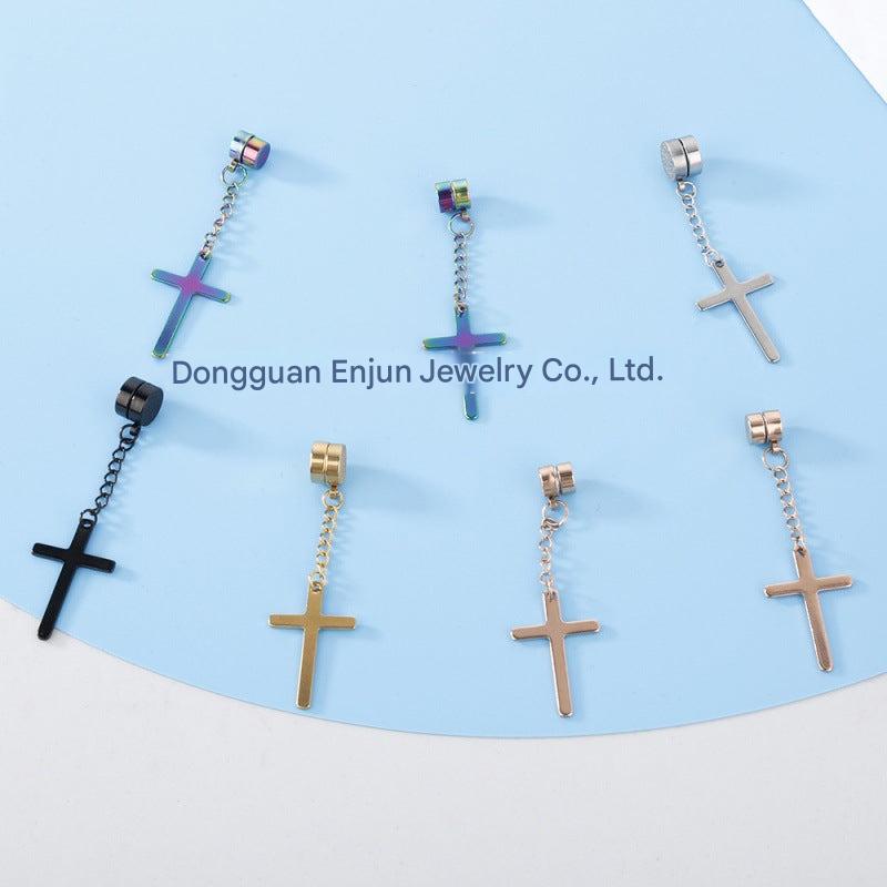 Stylish titanium steel earrings with cross design - image 1