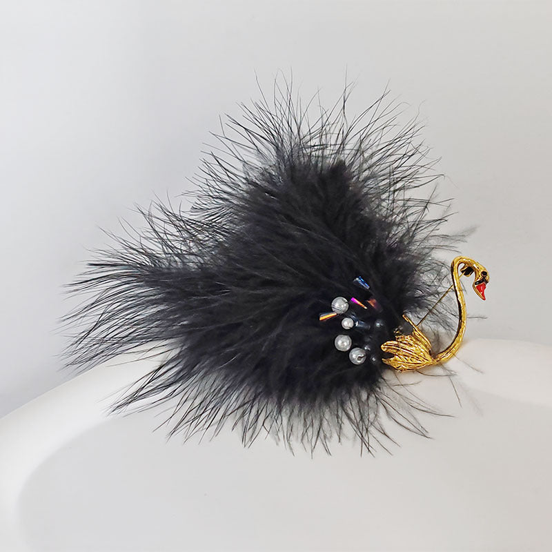 Vintage Black Swan Brooch with Pearls