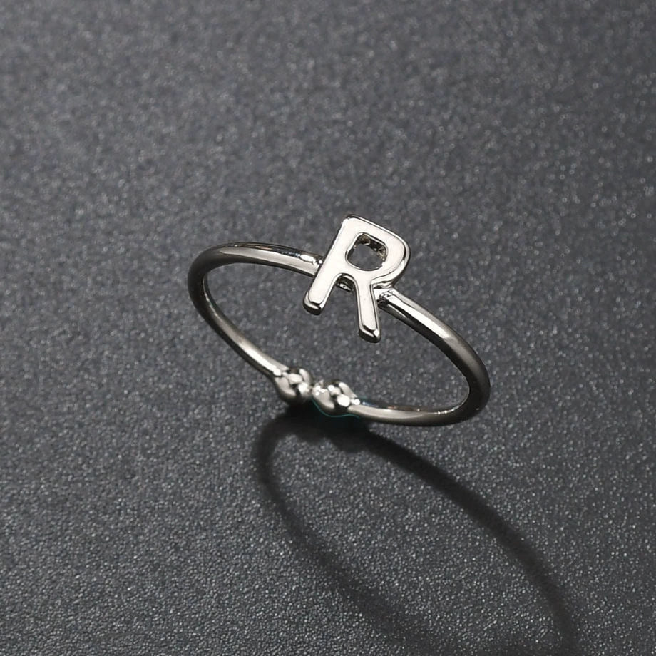 Adjustable Silver Alphabet Ring 1
