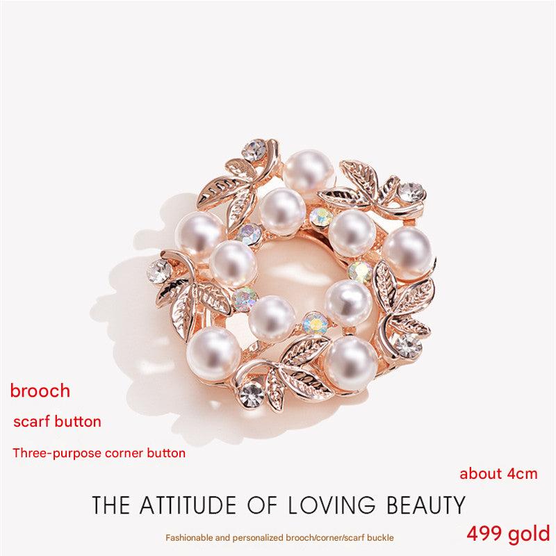 Elegant Pearl Brooch with Rhinestones Image 1