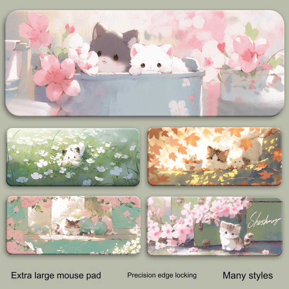 Cute Cat-Themed Non-Slip Gaming Mouse Pad - Large Desk Mat for Office and Home Use