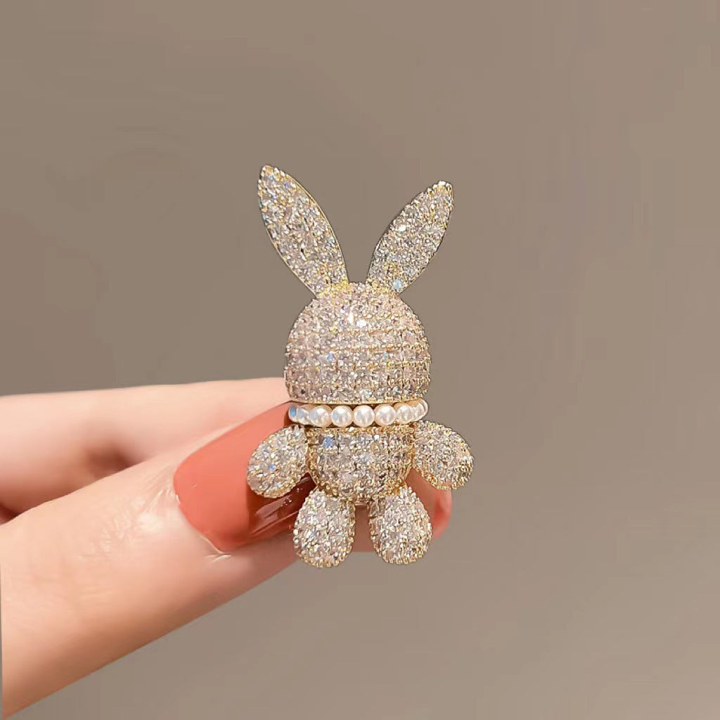 3D bunny brooch with sparkling crystals