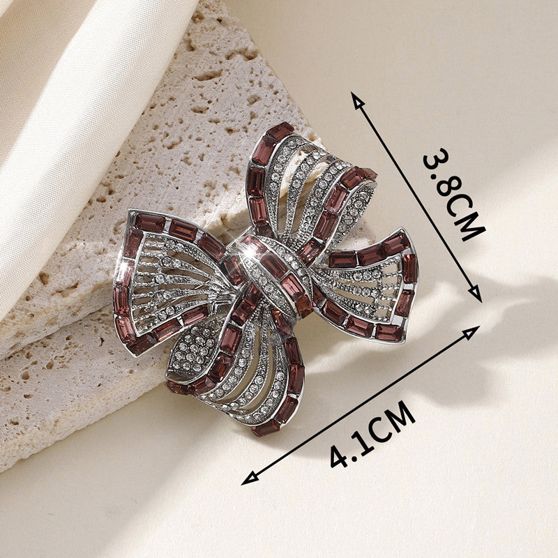 Elegant Butterfly Knot Brooch with Zircon Stones Front View