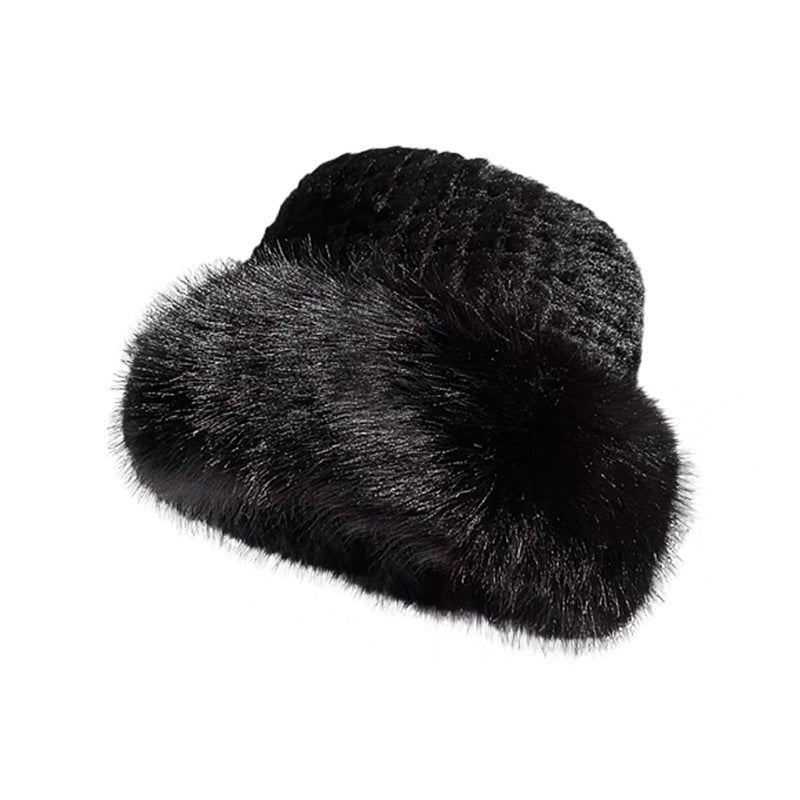 Faux rabbit fur winter beanie hat for women - white