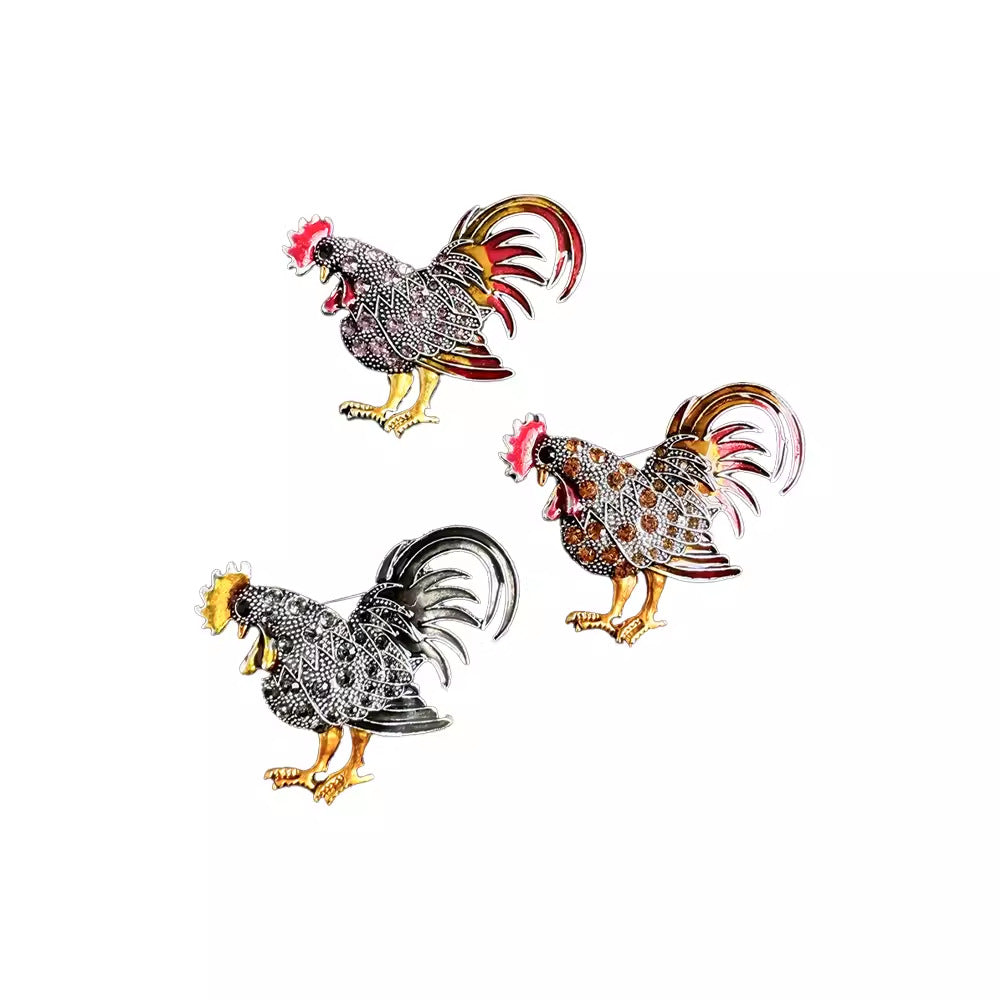 Elegant Brooch with Gray Rooster Design