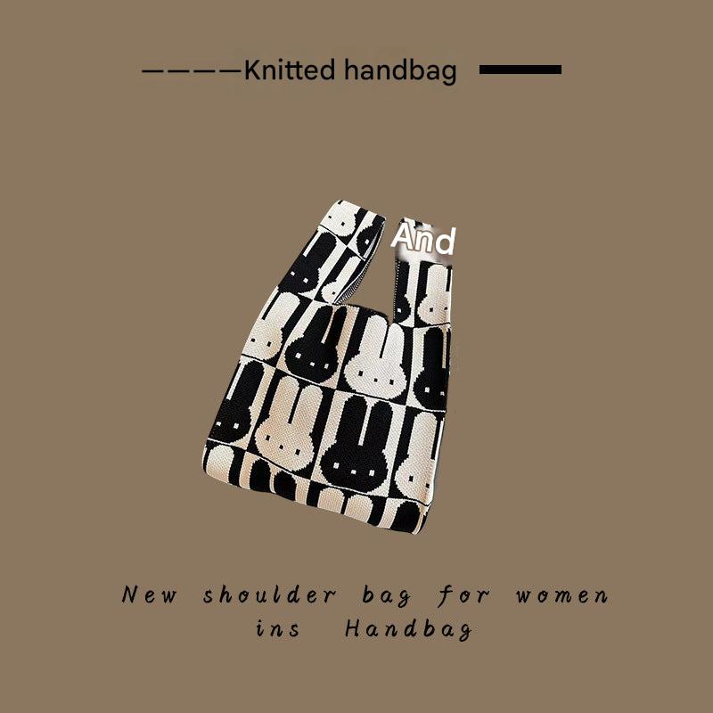Knitted Tote Bag with Floral Design