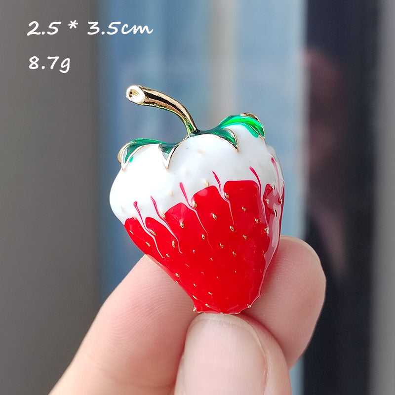 Vintage strawberry enamel pin front view
