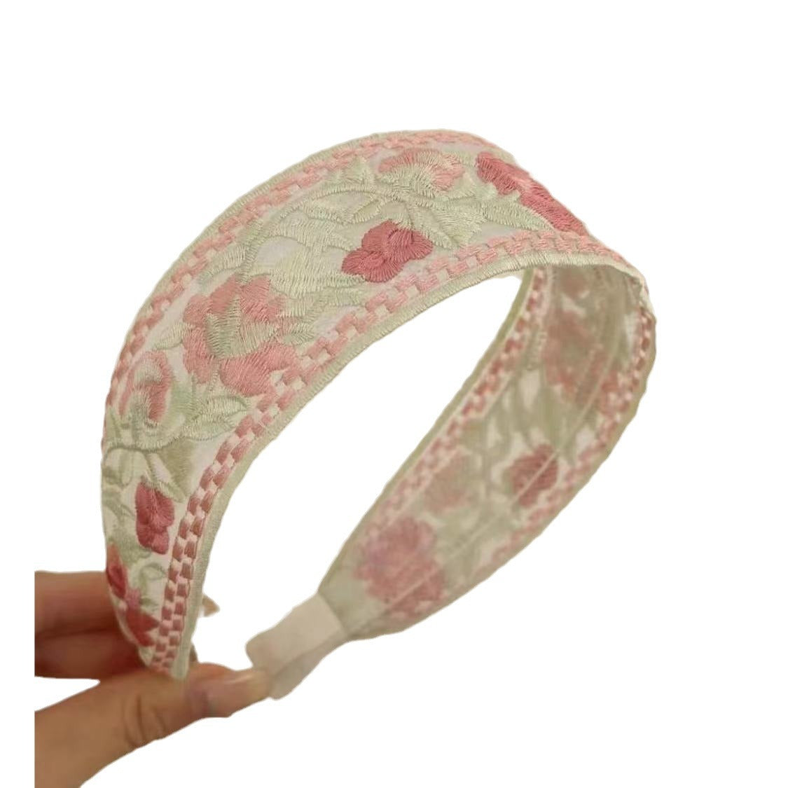 floral embroidered headband in misty blue