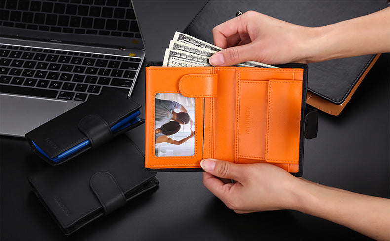 Blue leather wallet - Matte texture