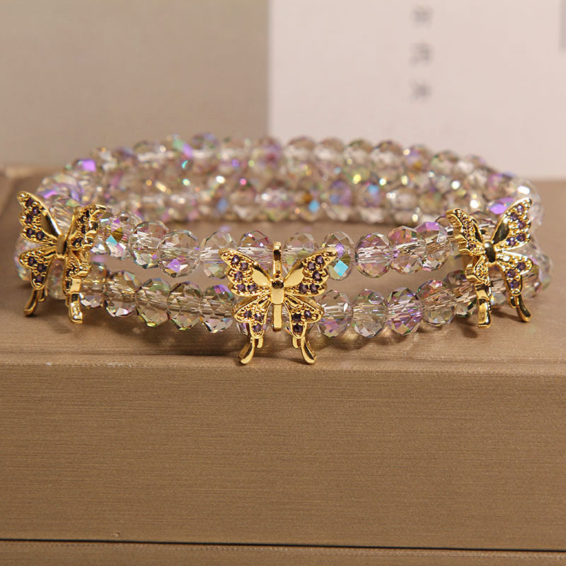 Double Layer White Crystal Bracelet - Butterfly Design Image 1