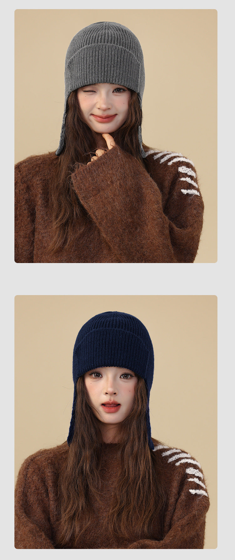 Knit beanie and gloves set in navy blue