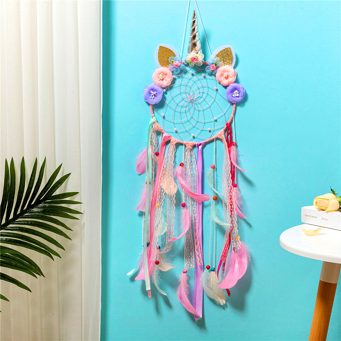 Unicorn dreamcatcher with feathers