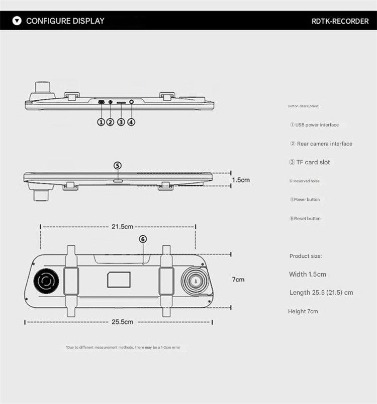 10 inch dual lens dash cam front
