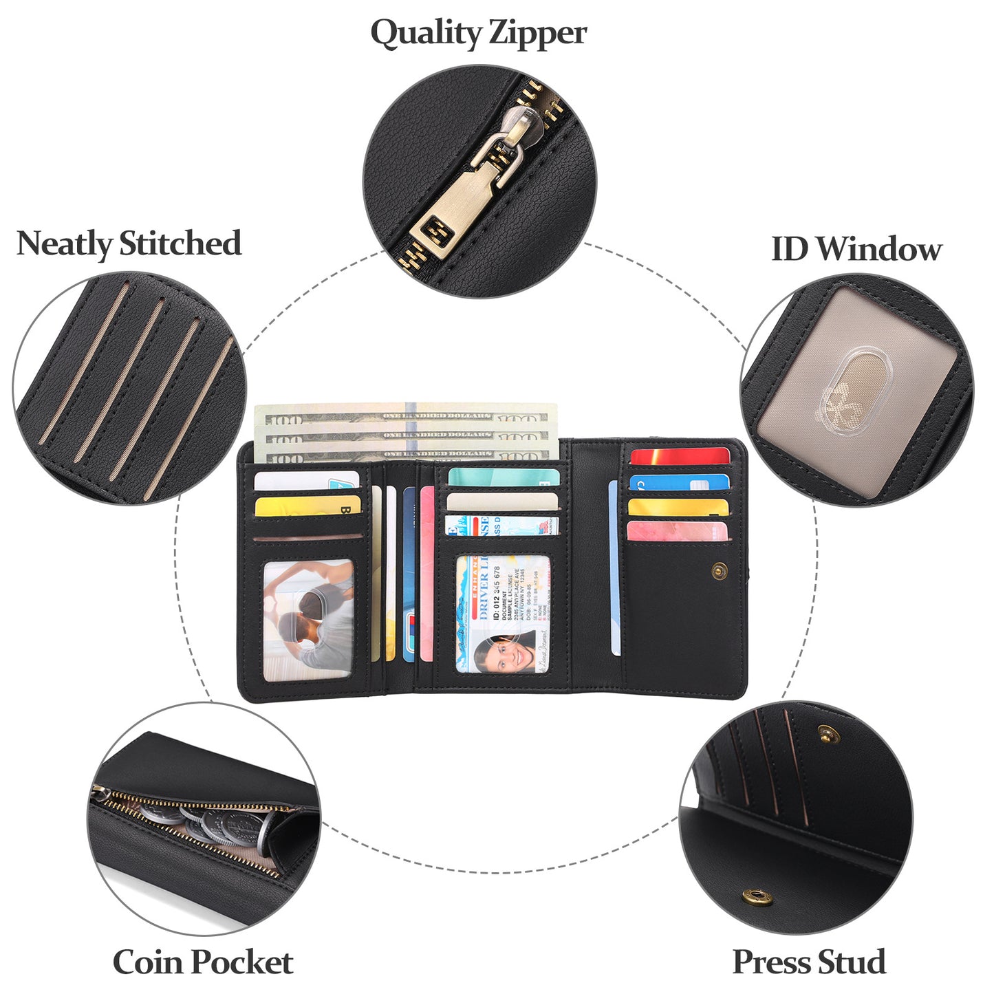 black PU wallet with multiple slots