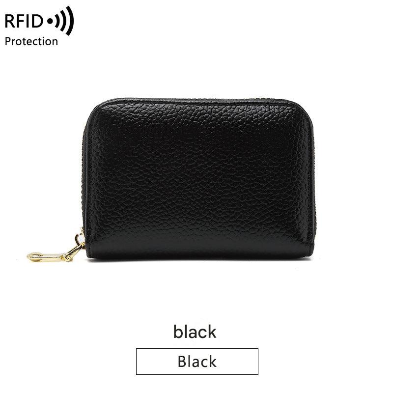 RFID blocking leather wallet in black color