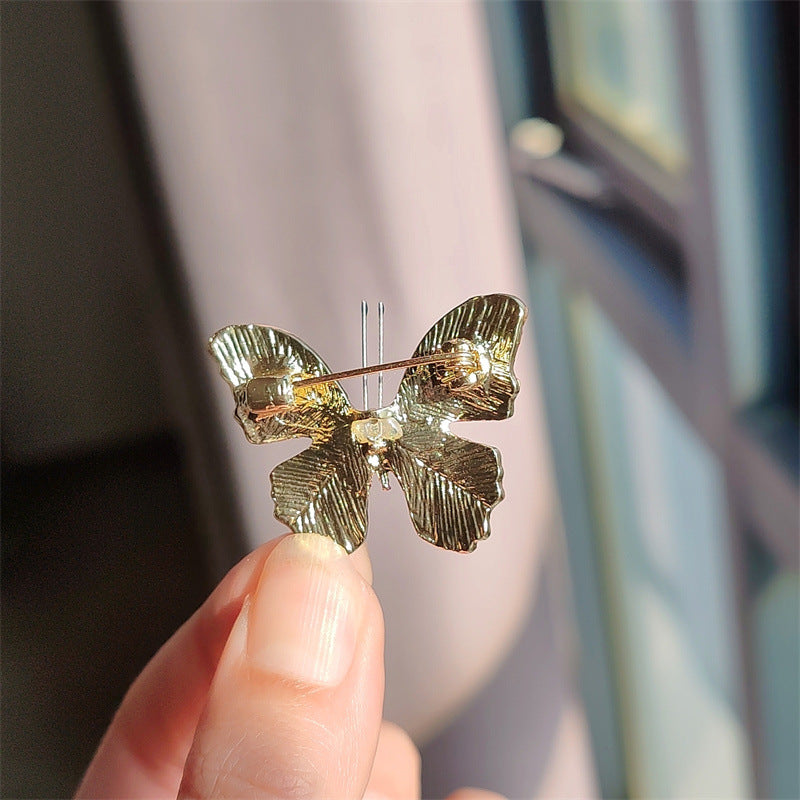 Elegant Rhinestone Butterfly Brooch front view