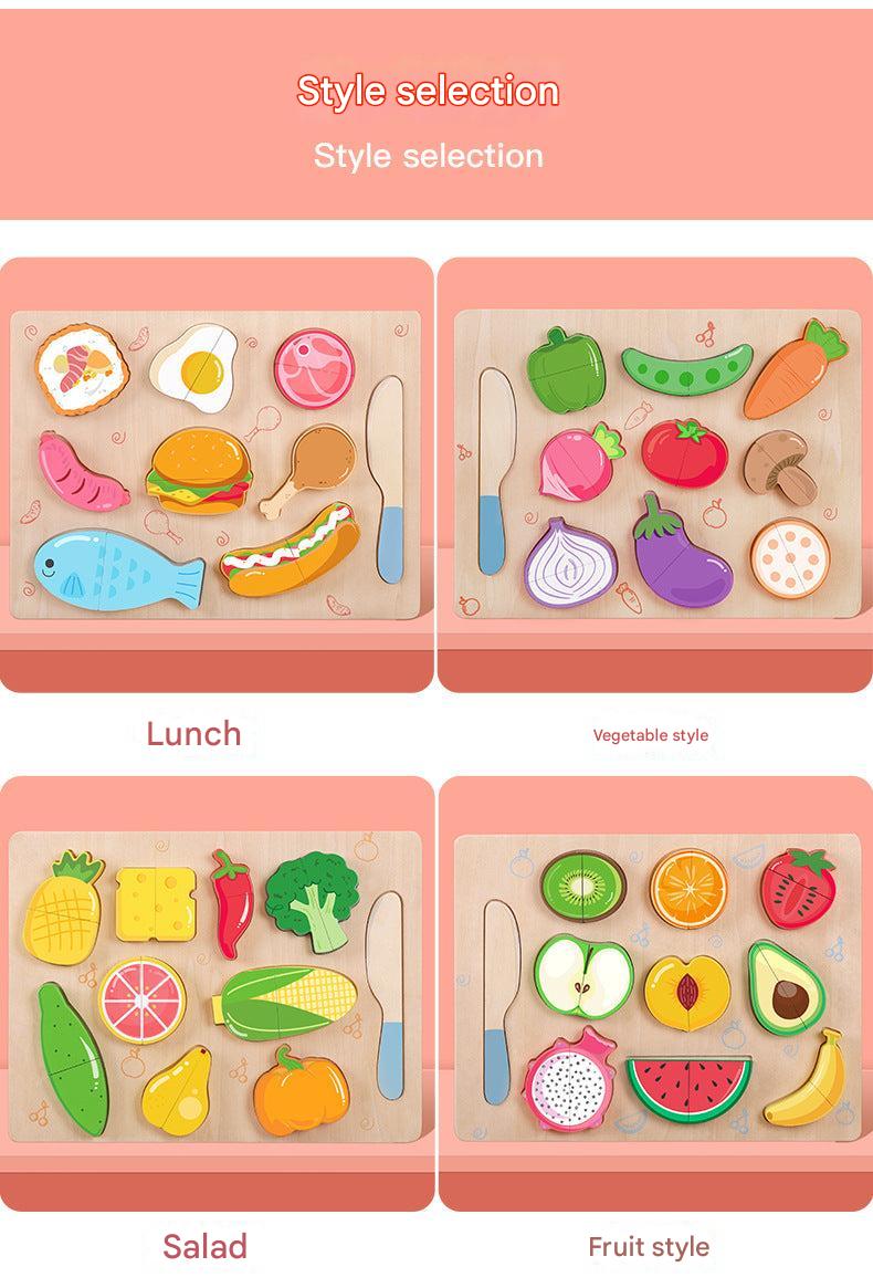 wooden puzzle with colorful fruit vegetable models