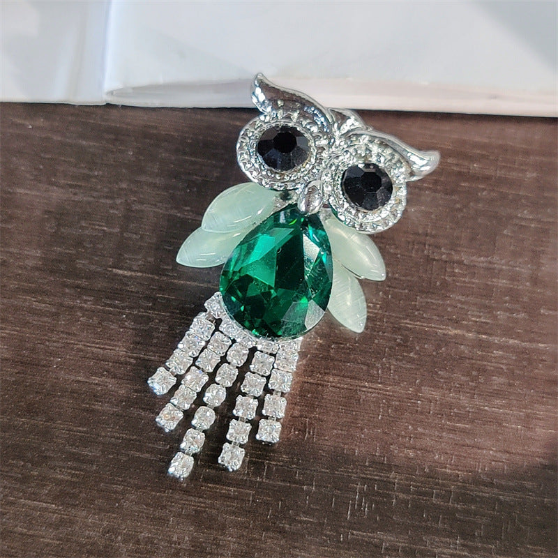 Colorful owl brooch with rhinestones
