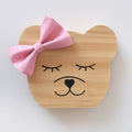 Solid wood ornament: Little bear with pink bow tie