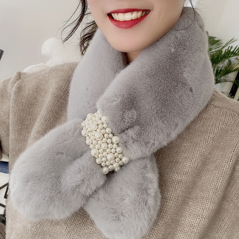 flat lay of faux fur neck warmer
