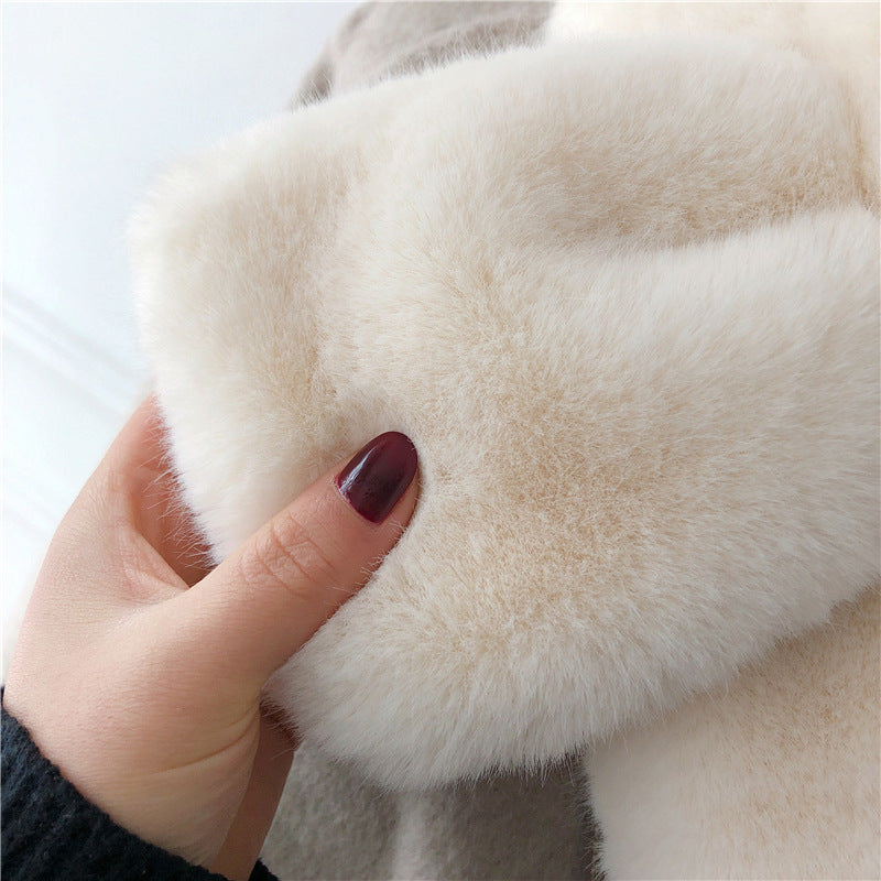 flat lay of faux fur neck warmer