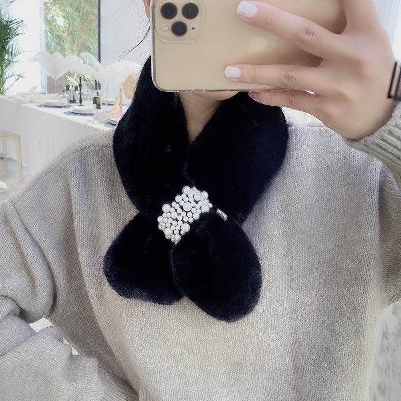 cozy neck warmer displayed on mannequin
