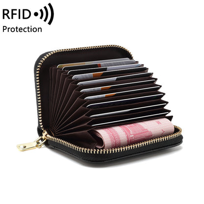RFID blocking leather wallet in orange color
